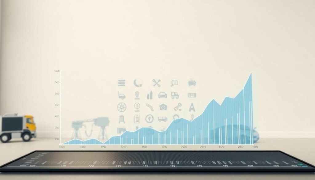 Comparação de custos: a detailed visualization of cost comparison between different options. In the foreground, a sleek graph display with clear data points and lines, conveying the comparative financial information. The middle ground features an array of icons or symbols representing the various cost factors, such as equipment, labor, and overhead. The background presents a clean, minimalist environment, with neutral tones and subtle textures to keep the focus on the central data display. The overall scene should exude a sense of professionalism, clarity, and data-driven decision-making, suitable for an article on the cost-effectiveness of renting lighting towers.